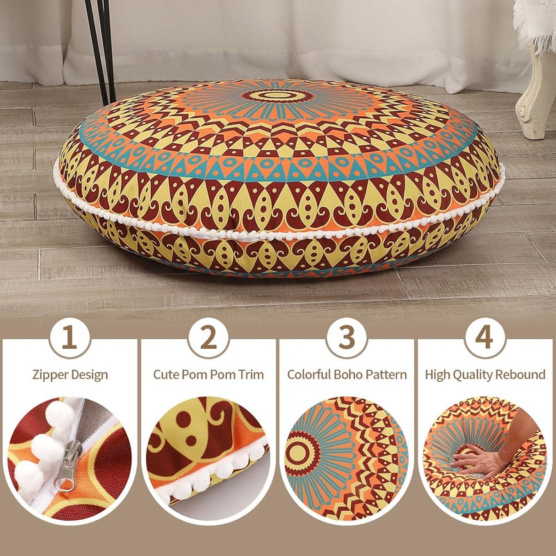 LOVMOC 32 inches Meditation Floor Cushion for Adults, 2 Pack Round Large Thick Floor Pillow, Memory Foam Filling, Yellow - Image 5